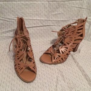 Tan Report lace up heels